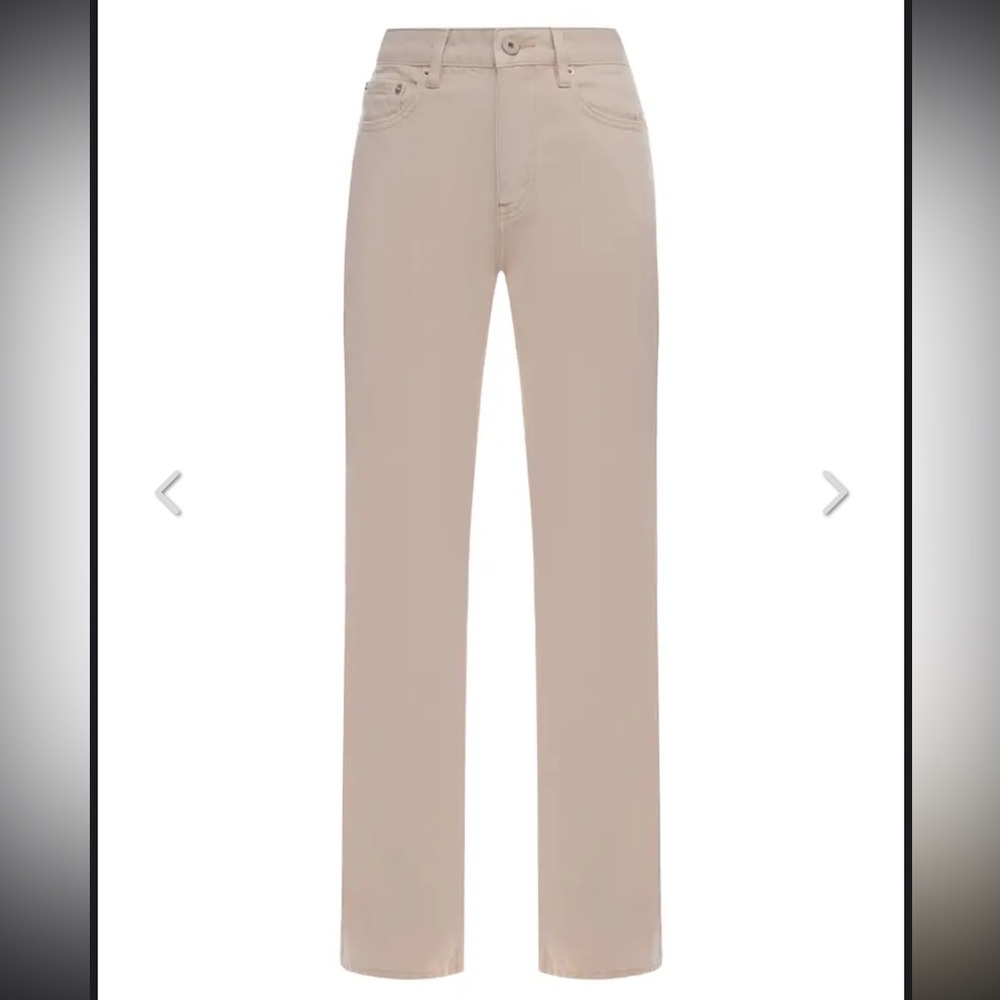 Beige Straight-Leg Pants